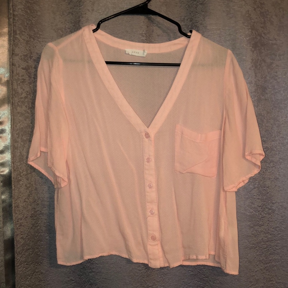 Lush Baby Pink Cropped Button Down Top Sz Small
